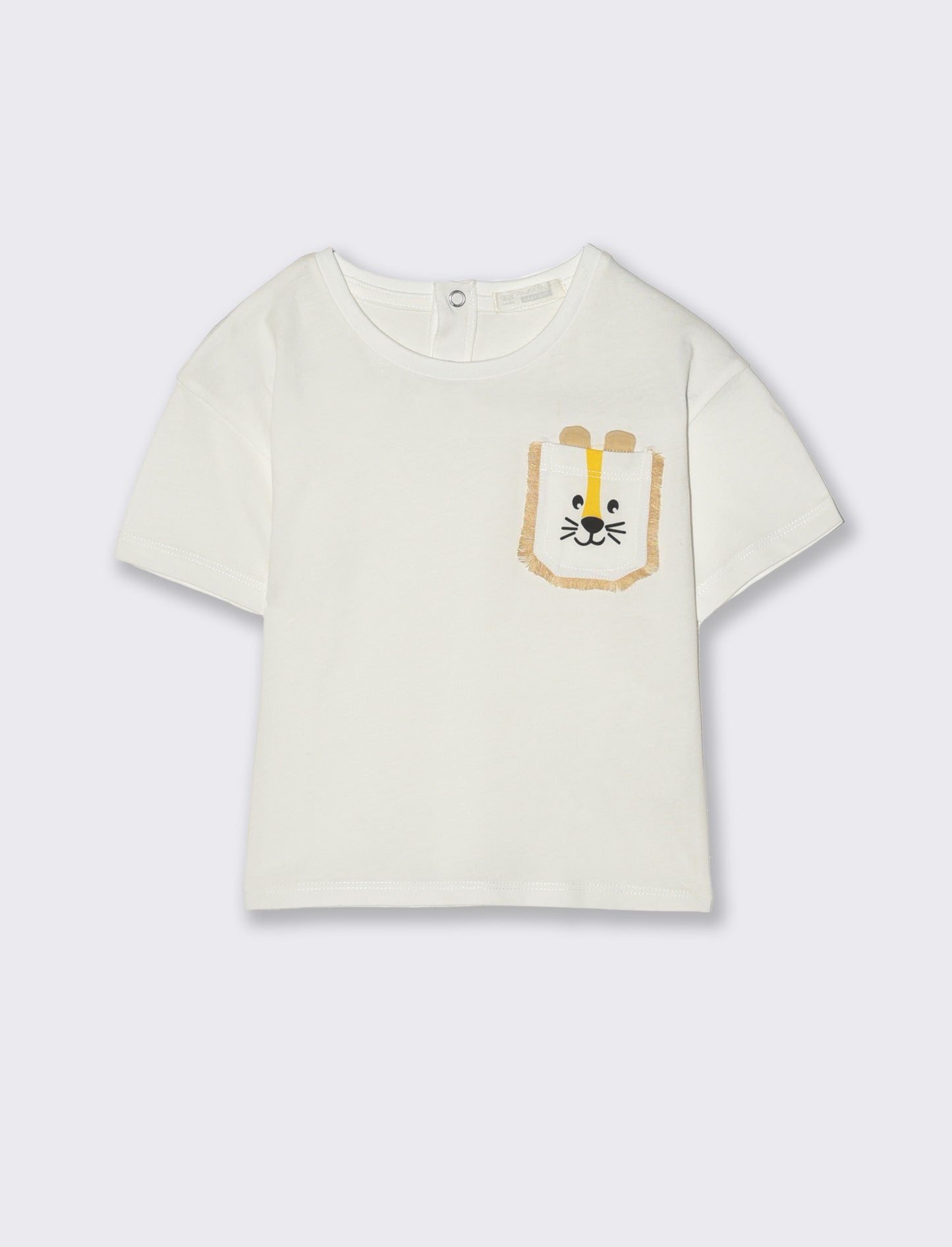 Maglietta taschino leone da neonato - Bianco latte