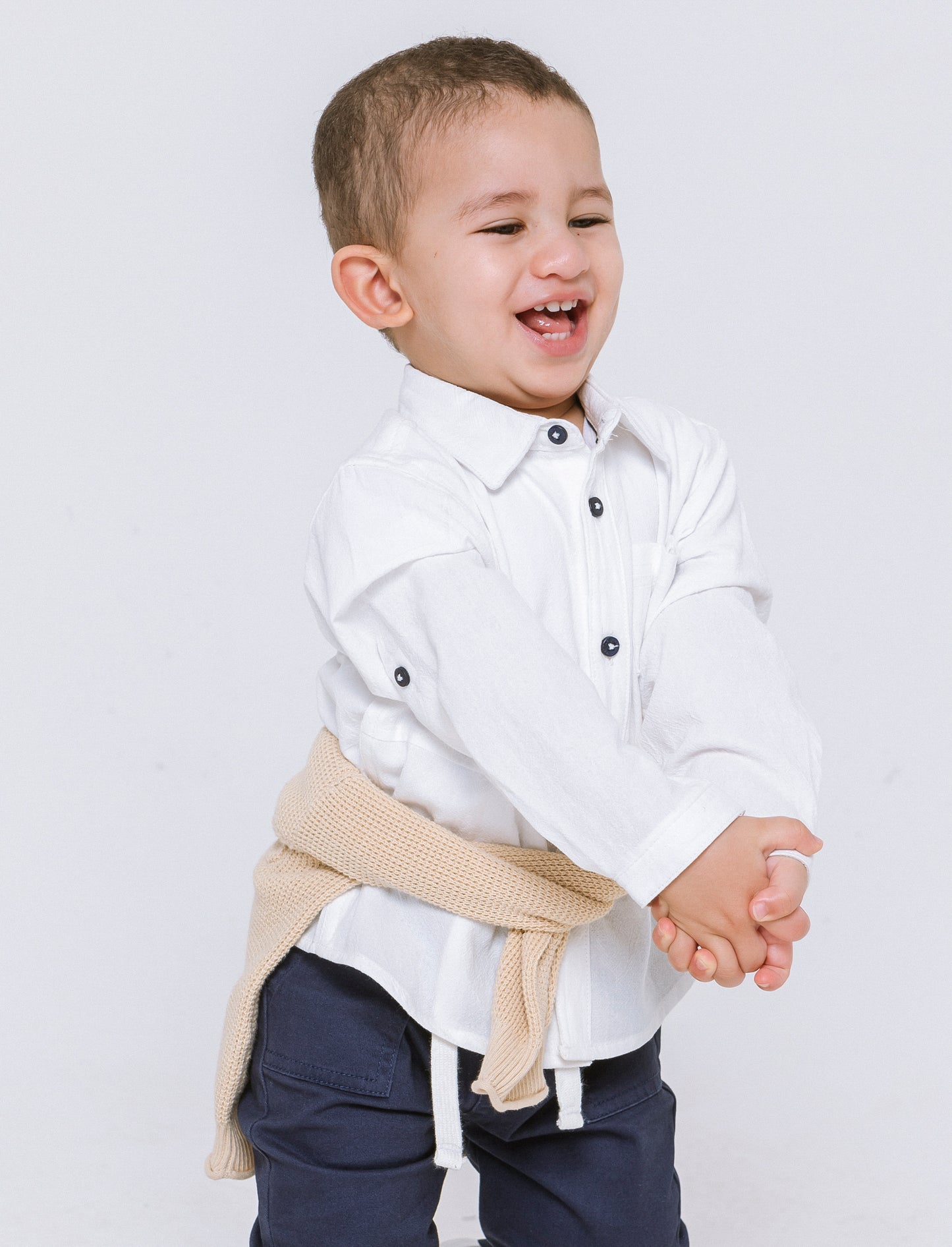 Camicia con taglio e tasca da neonato - Bianco
