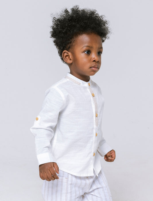 Camicia con abbottonatura a contrasto da neonato - Bianco latte