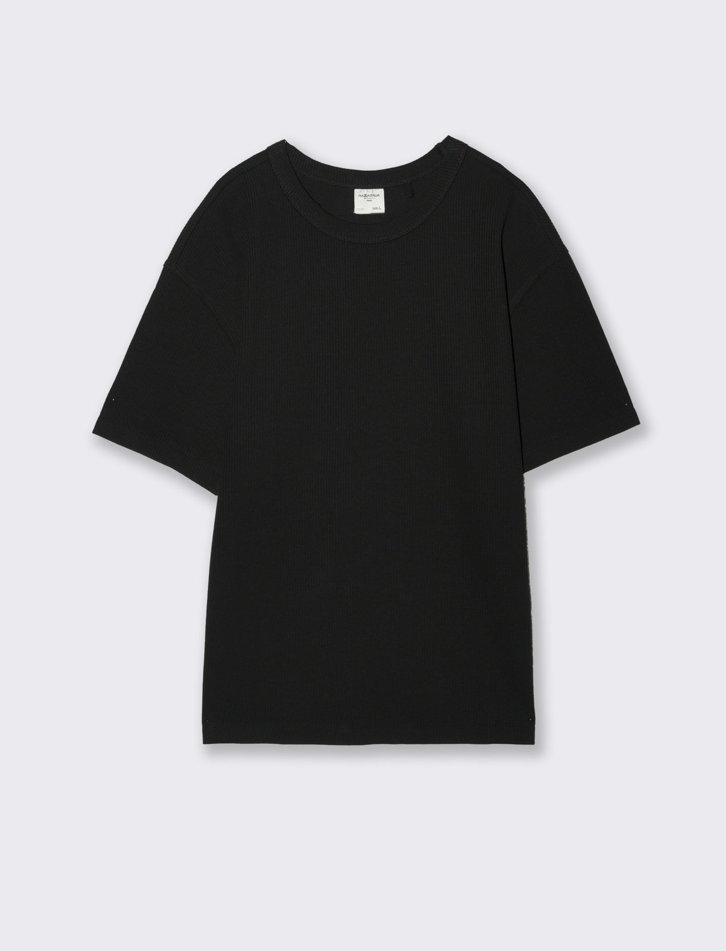 T-shirt girocollo in cotone a coste - Nero