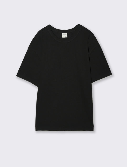 T-shirt girocollo in cotone a coste - Nero
