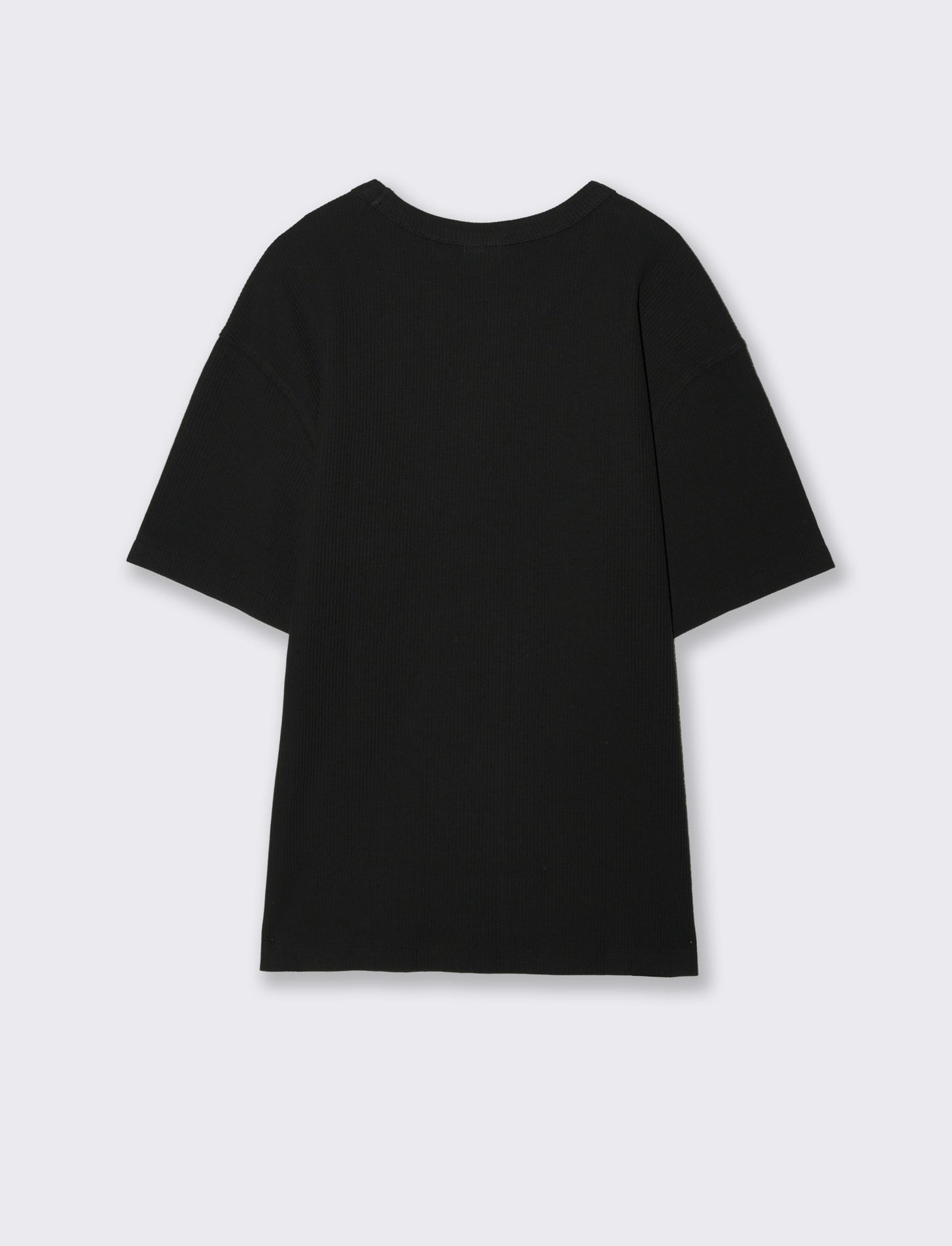 T-shirt girocollo in cotone a coste - Nero