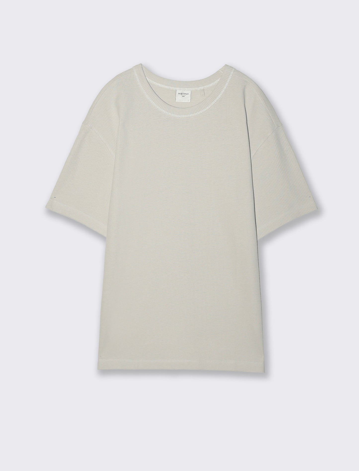 T-shirt girocollo in cotone a coste - Grigio ghiaccio