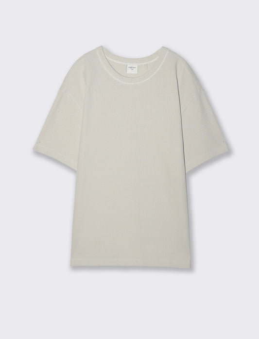 T-shirt girocollo in cotone a coste - Grigio ghiaccio