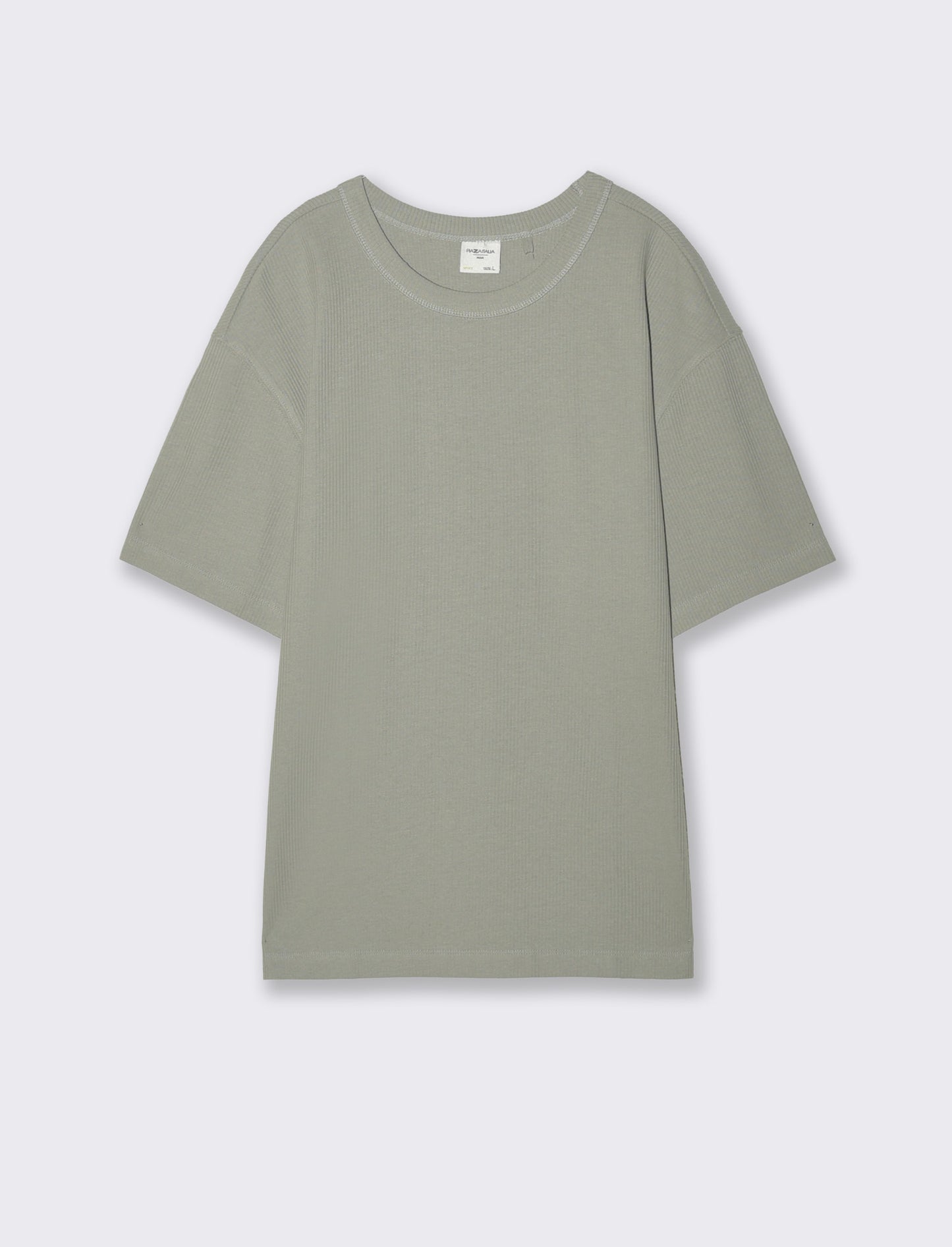 T-shirt girocollo in cotone a coste - Verde