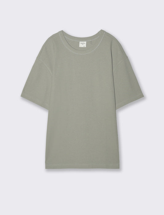 T-shirt girocollo in cotone a coste - Verde