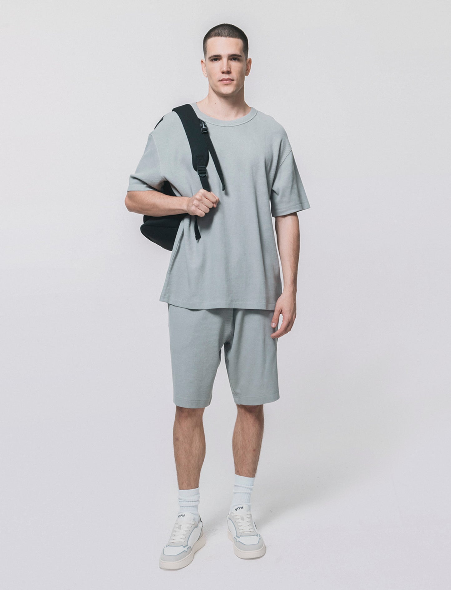 T-shirt girocollo in cotone a coste - Grigio