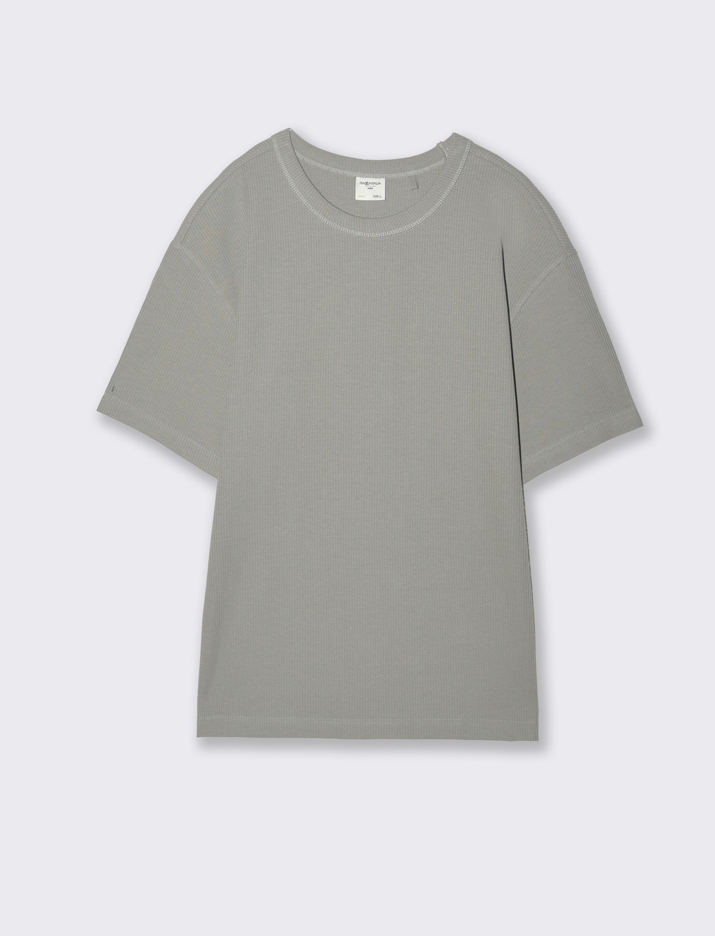 T-shirt girocollo in cotone a coste - Grigio