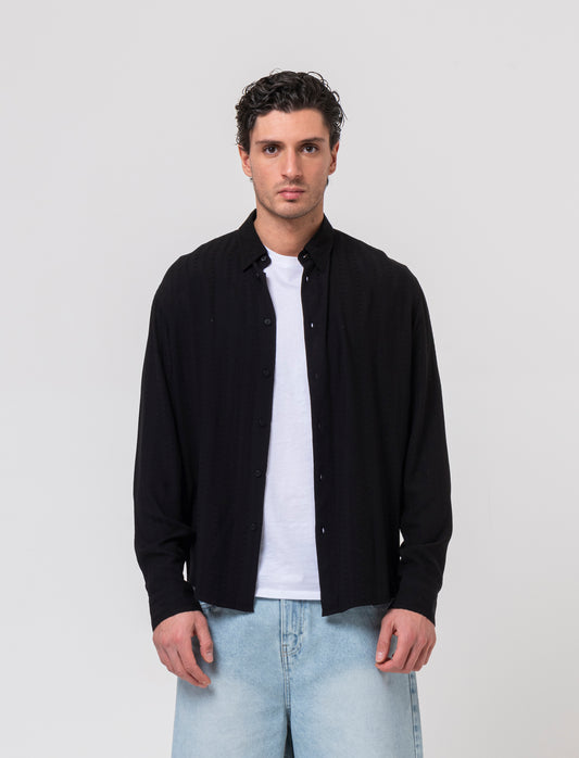 Man's striped jacquard shirt - Black
