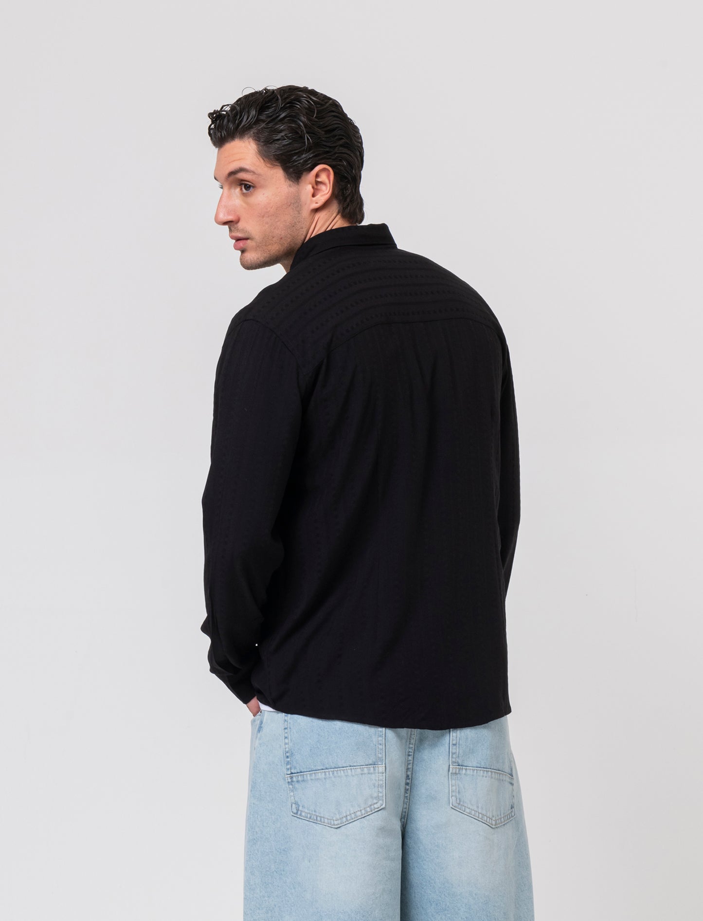 Camicia jacquard effetto riga da uomo - Nero