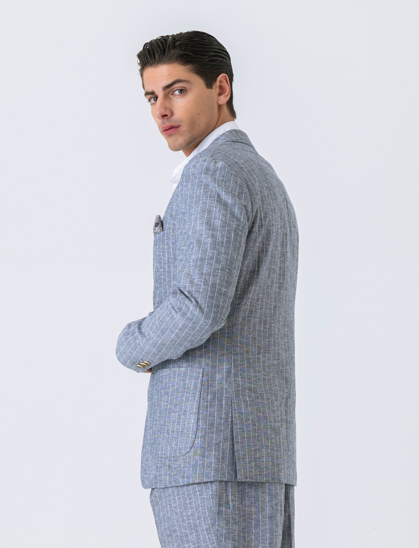 Man's linen blend suit blazer - Blue