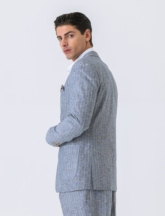 Man's linen blend suit blazer - Blue