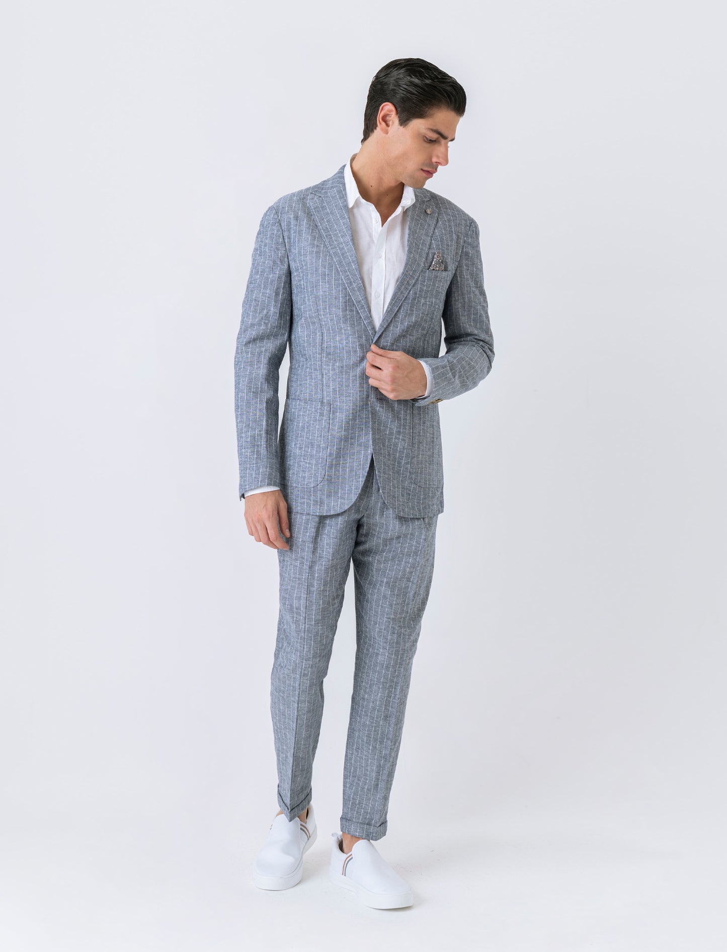 Man's linen blend suit blazer - Blue