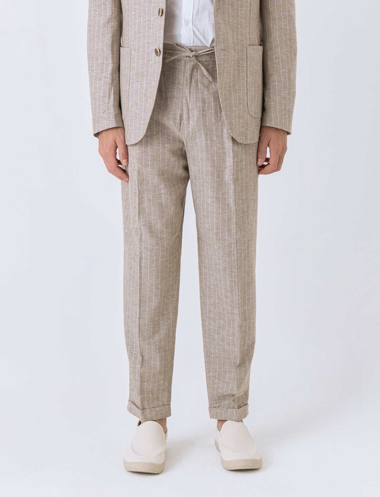 Pantaloni da completo tessuto linen blend da uomo - Beige