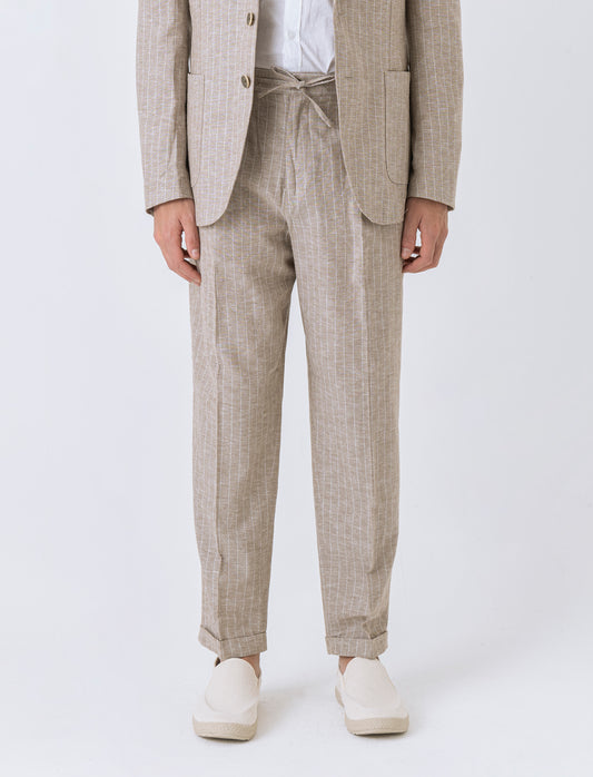 Pantaloni da completo tessuto linen blend da uomo - Beige