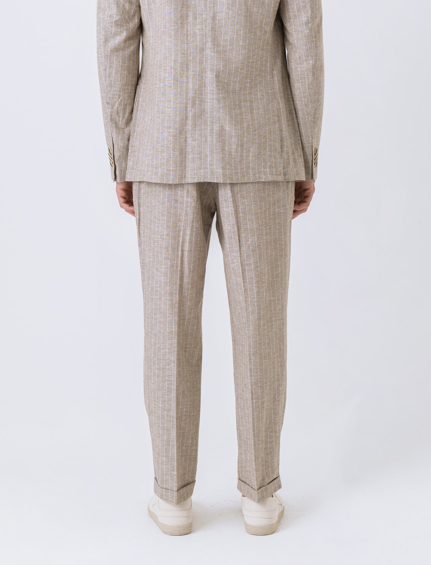 Pantaloni da completo tessuto linen blend da uomo - Beige
