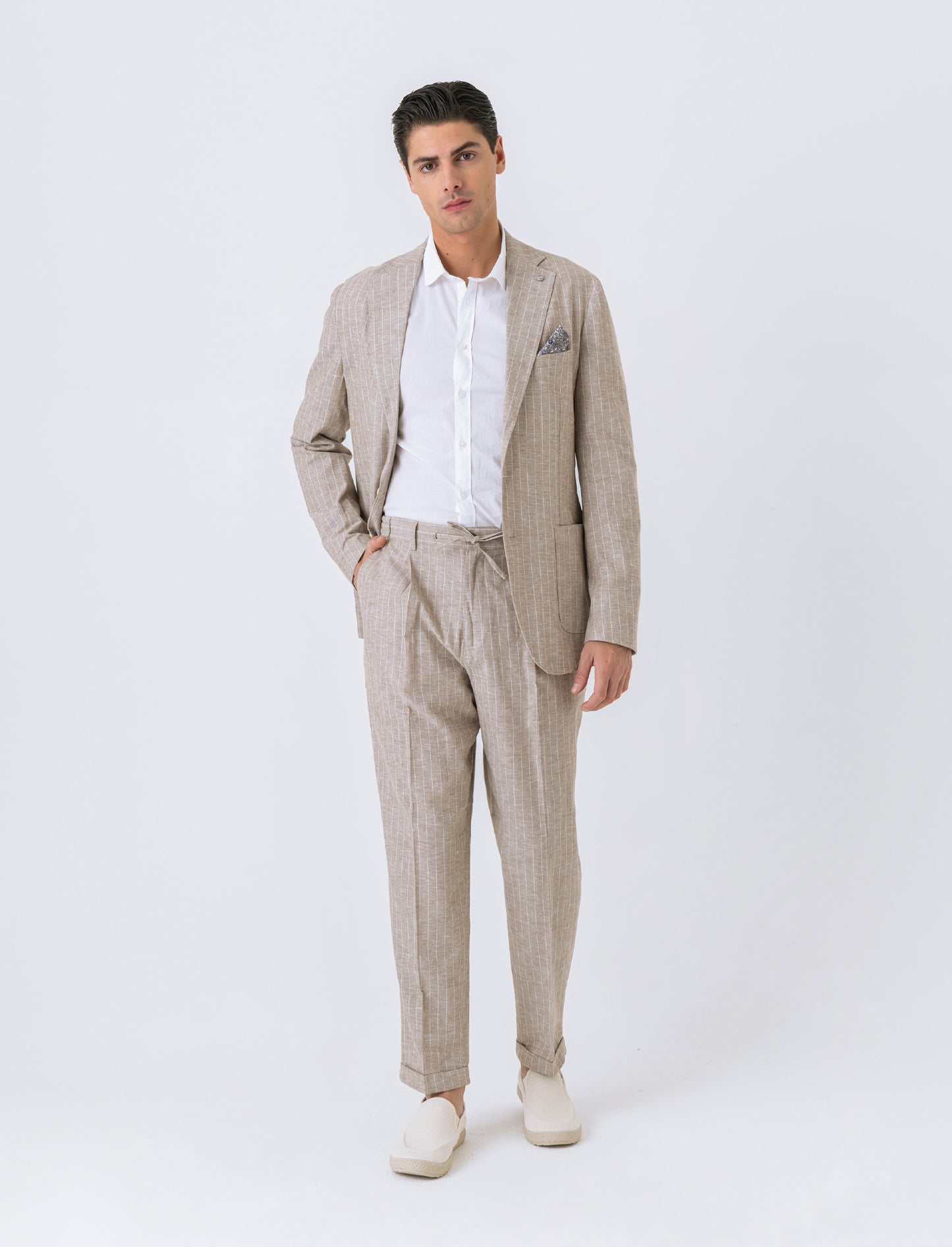 Pantaloni da completo tessuto linen blend da uomo - Beige