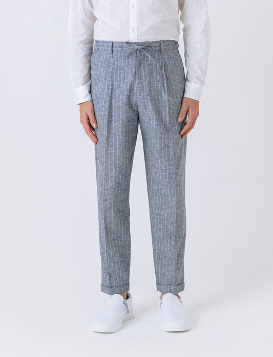 Pantaloni da completo tessuto linen blend da uomo - Blu