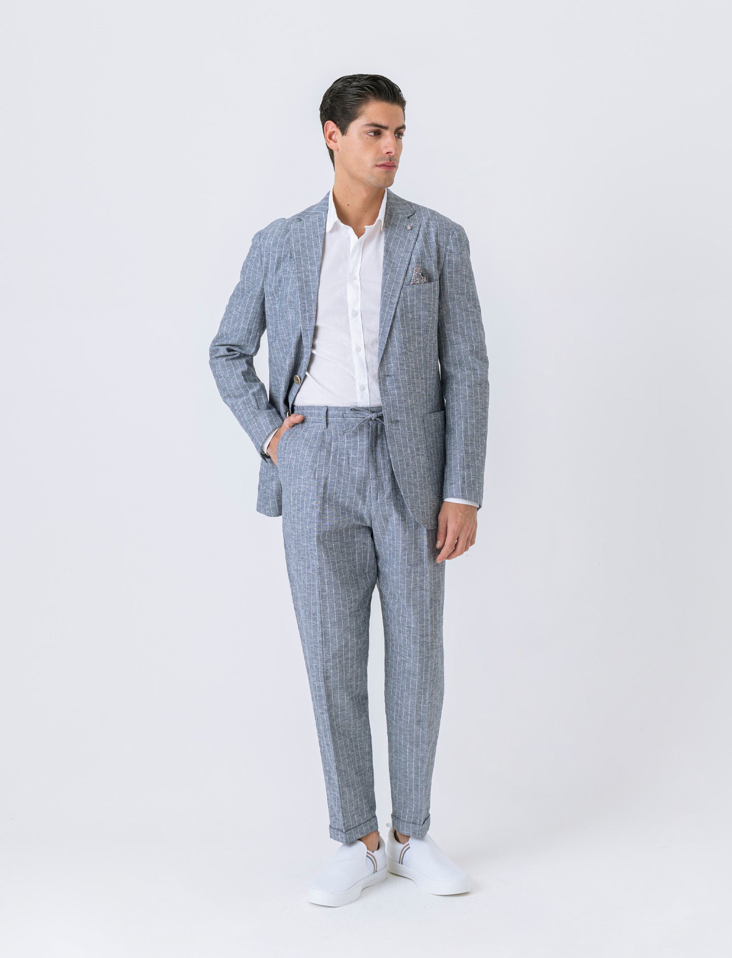 Man's linen blend suit trousers - Blue