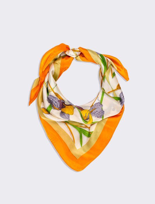 Foulard donna fantasie assortite fiori 70x70cm - Arancio