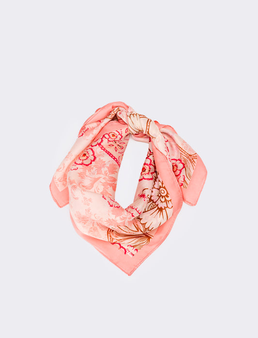 Foulard donna fantasie assortite fiori 70x70cm - Rosa