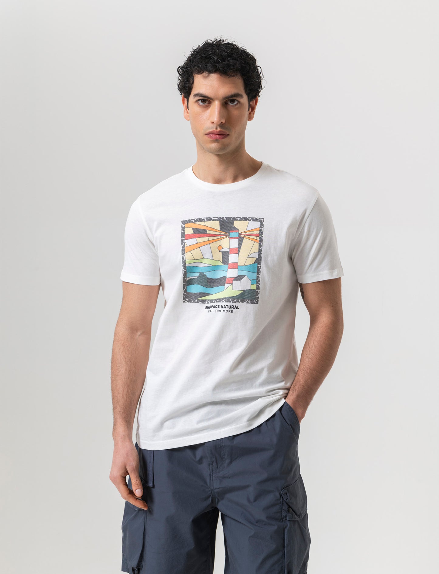 T-shirt con stampa effetto ricamo da uomo - Bianco