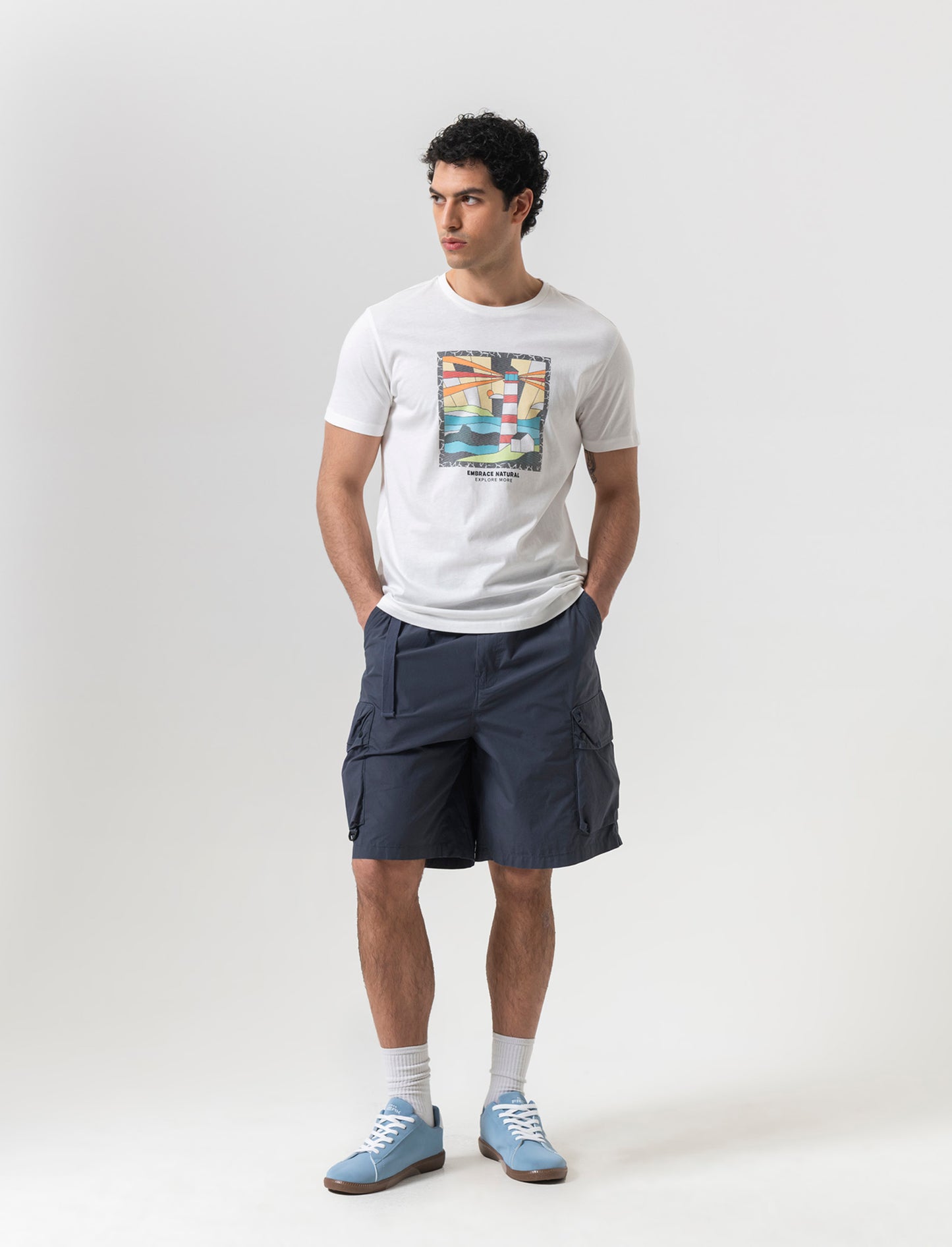 T-shirt con stampa effetto ricamo da uomo - Bianco