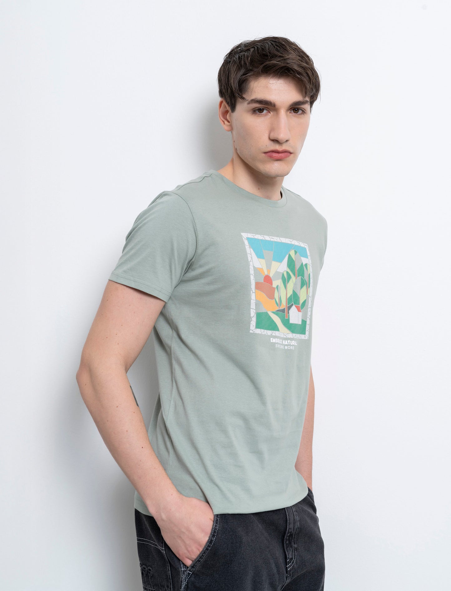 T-shirt con stampa effetto ricamo da uomo - Verde