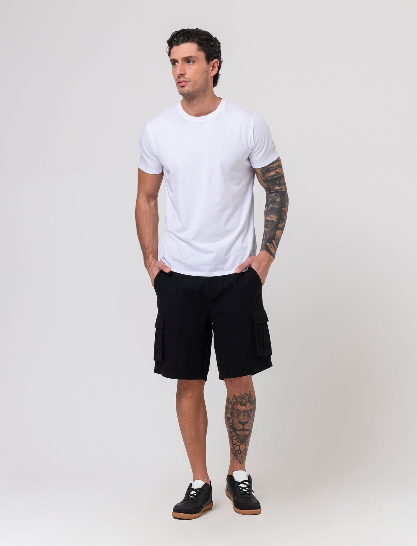 Bermuda cargo in tessuto ripstop da uomo - Nero