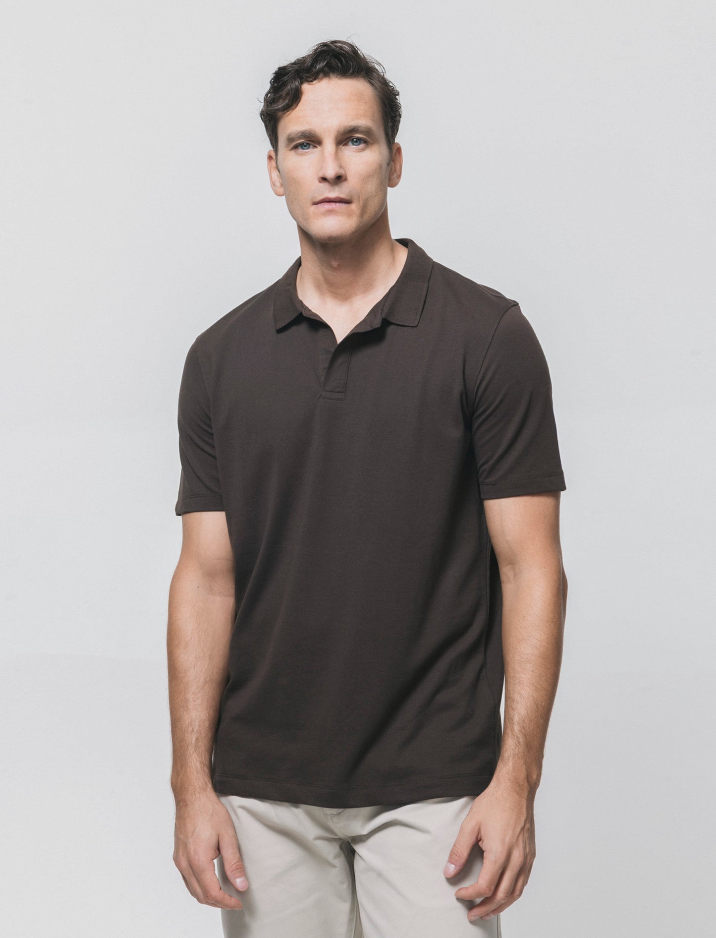 Polo in piquet elasticizzato premium - Moro