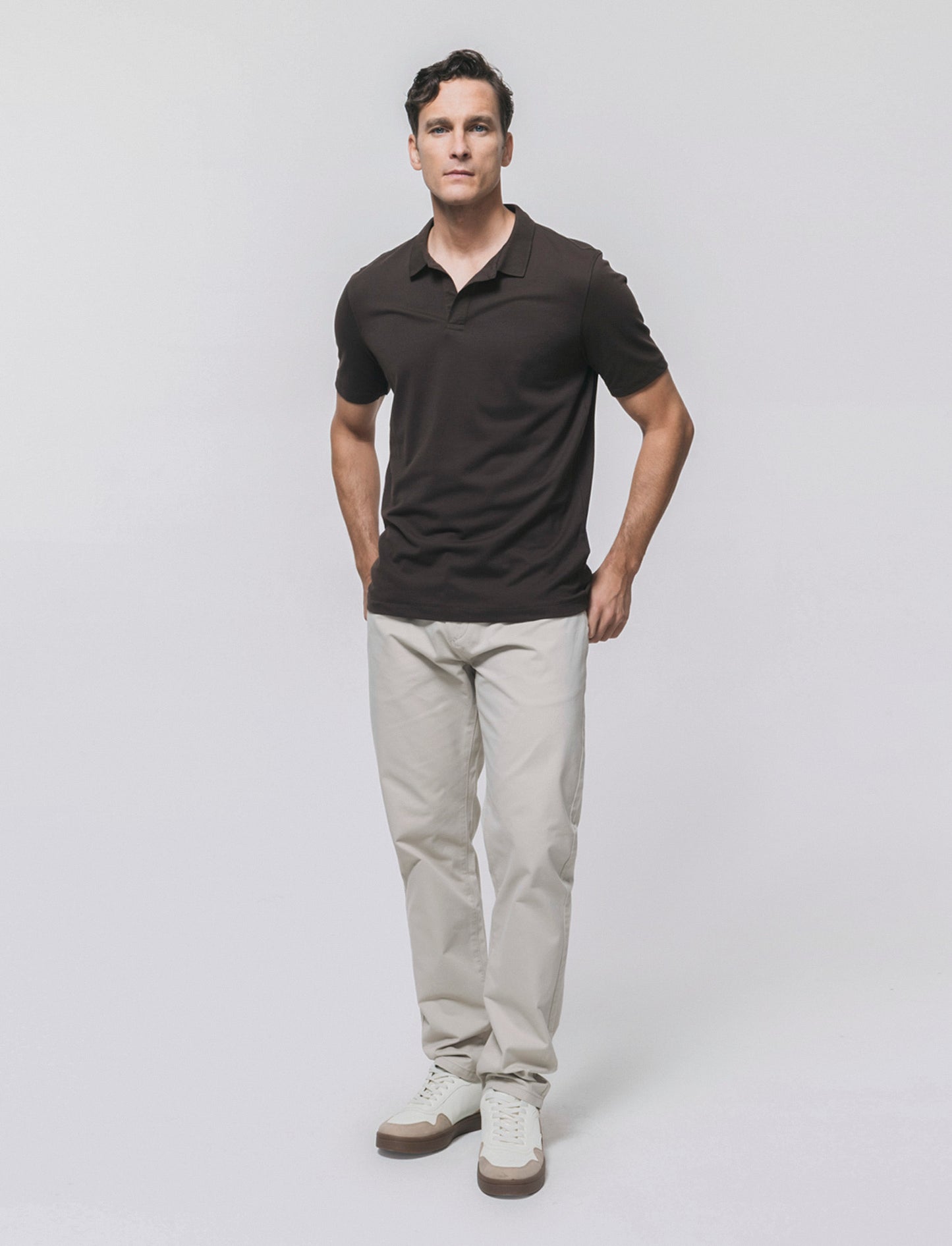 Polo in piquet elasticizzato premium - Moro