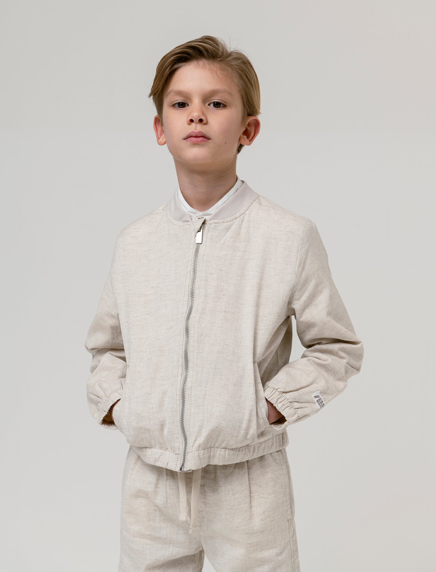 Bomber misto lino da bambino - Sabbia