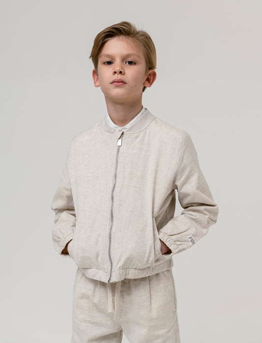 Bomber misto lino da bambino - Sabbia