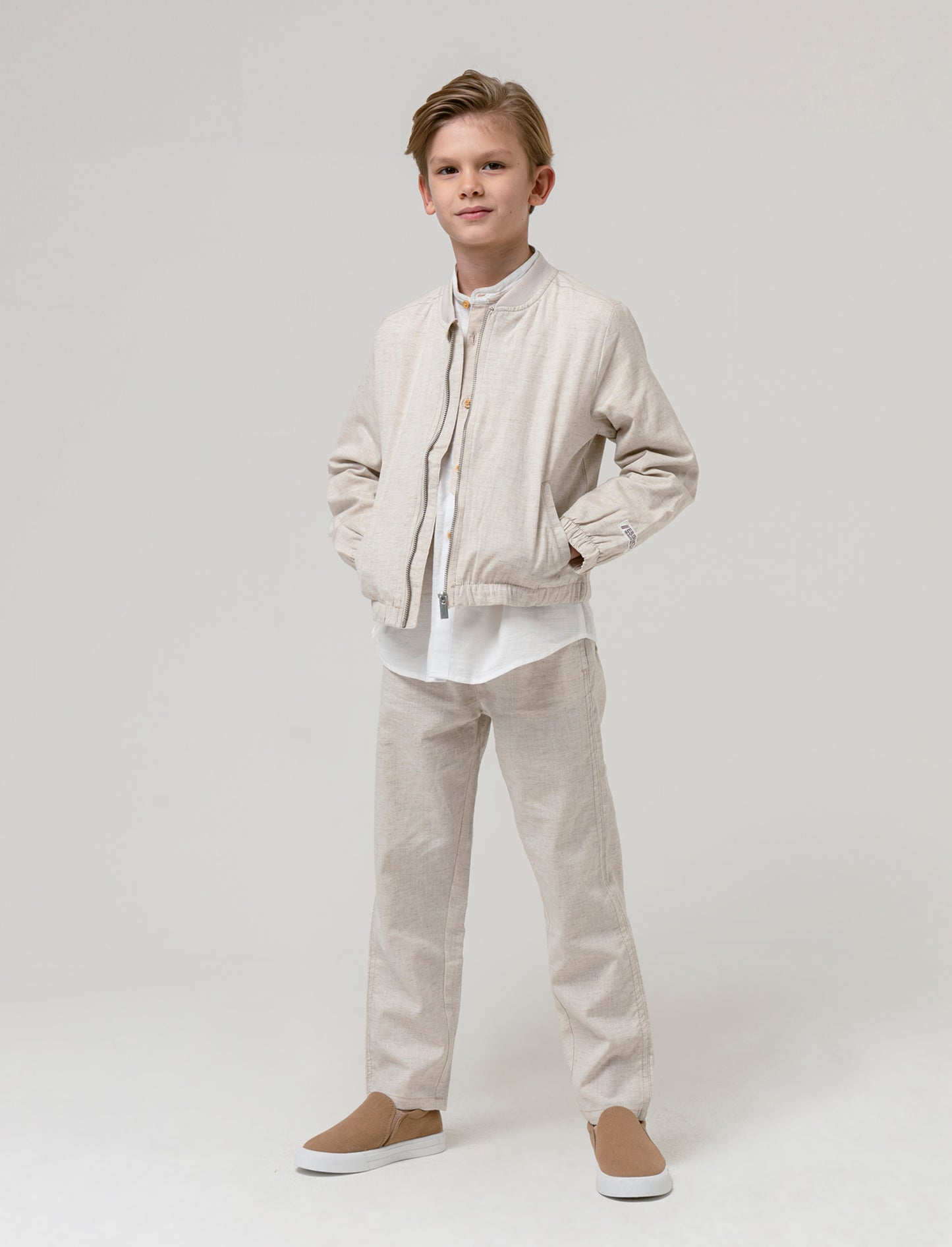 Bomber misto lino da bambino - Sabbia