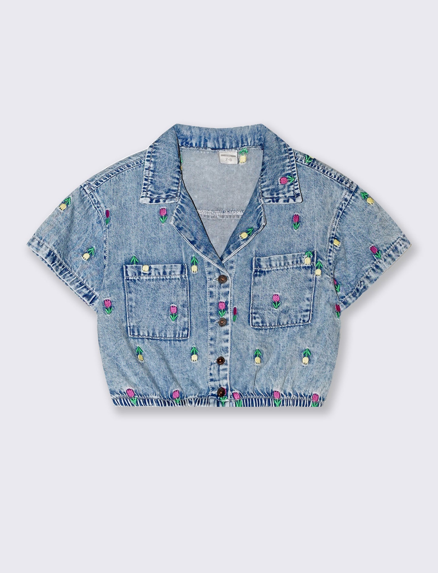 Camicia mezza manica in chambray da bambina - Denim chiaro