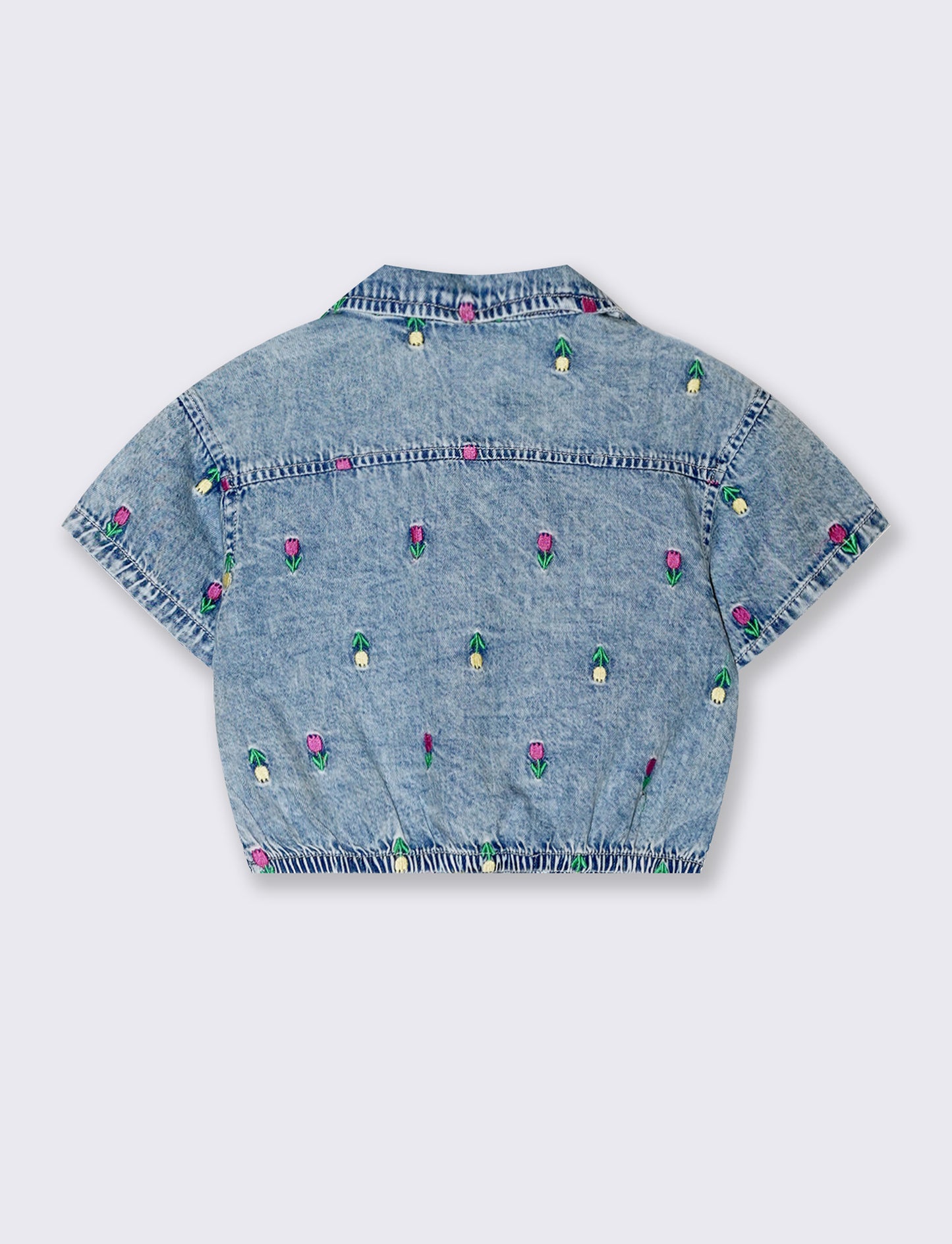 Camicia mezza manica in chambray da bambina - Denim chiaro