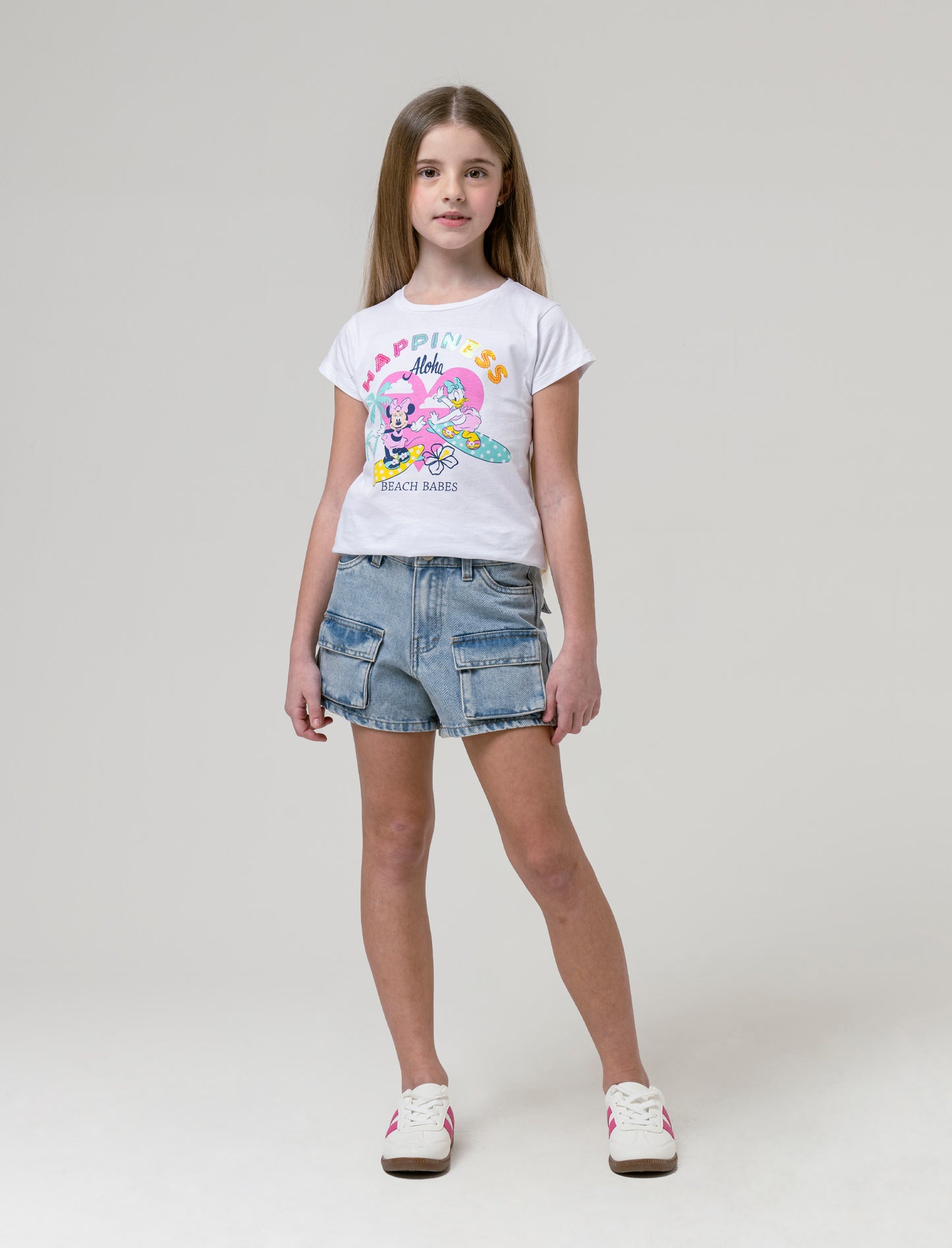 Shorts in jeans con tasconi da bambina - Denim chiaro