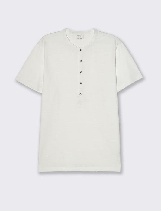 T-shirt serafino struttura jacquard da uomo - Bianco