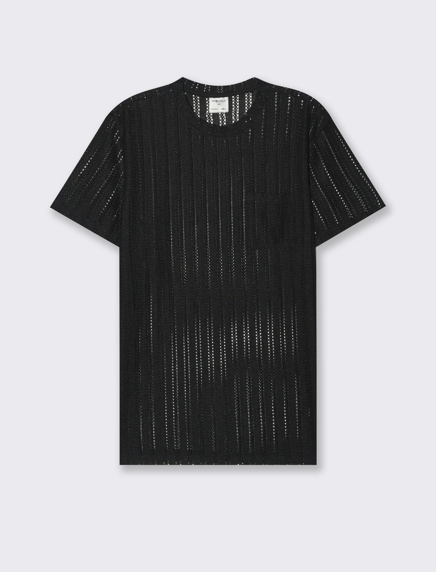 T-shirt in maglia crochet da uomo - Nero
