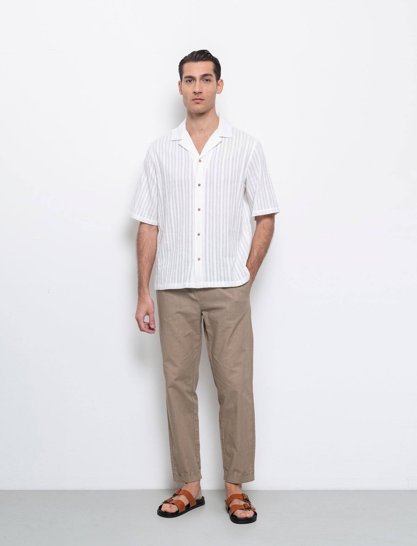 Pantaloni chino jogger cotone slub da uomo - Grigio tortora