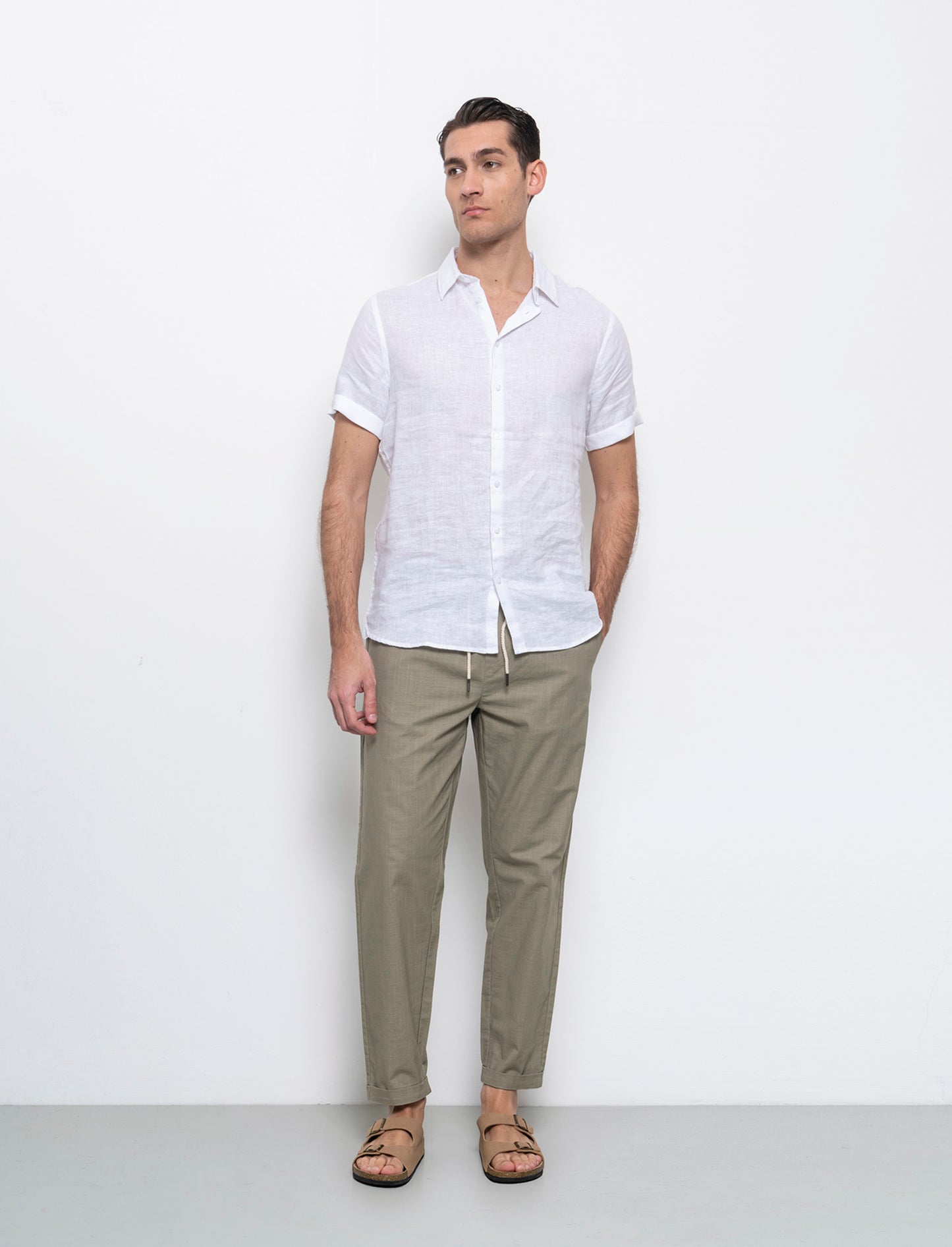 Pantaloni chino jogger cotone slub da uomo - Verde salvia