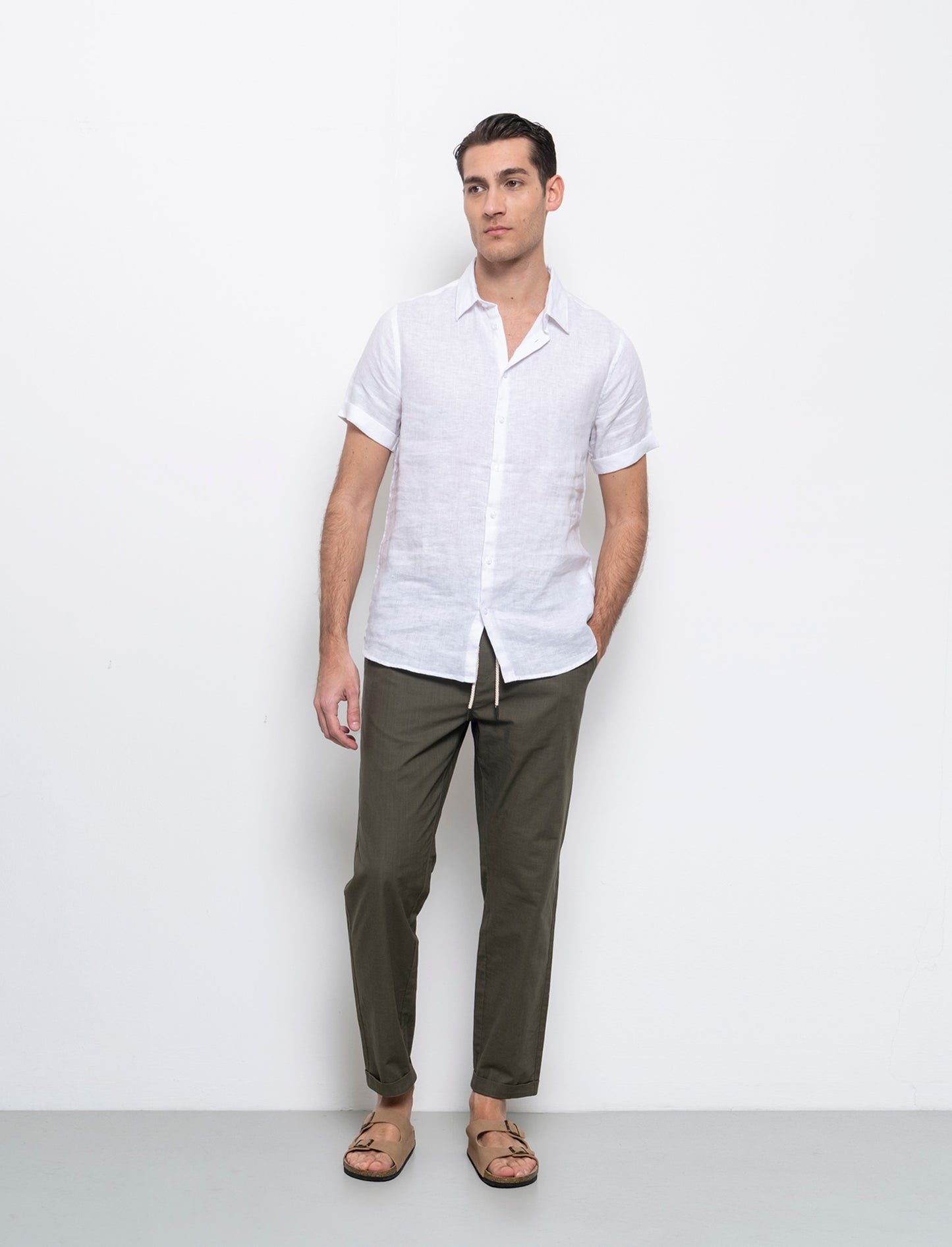 Pantaloni chino jogger cotone slub da uomo - Verde kaki