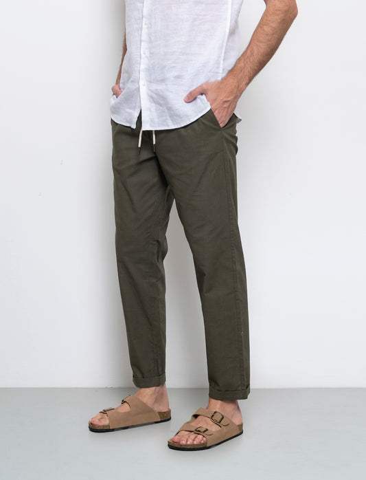 Pantaloni chino jogger cotone slub da uomo - Verde kaki
