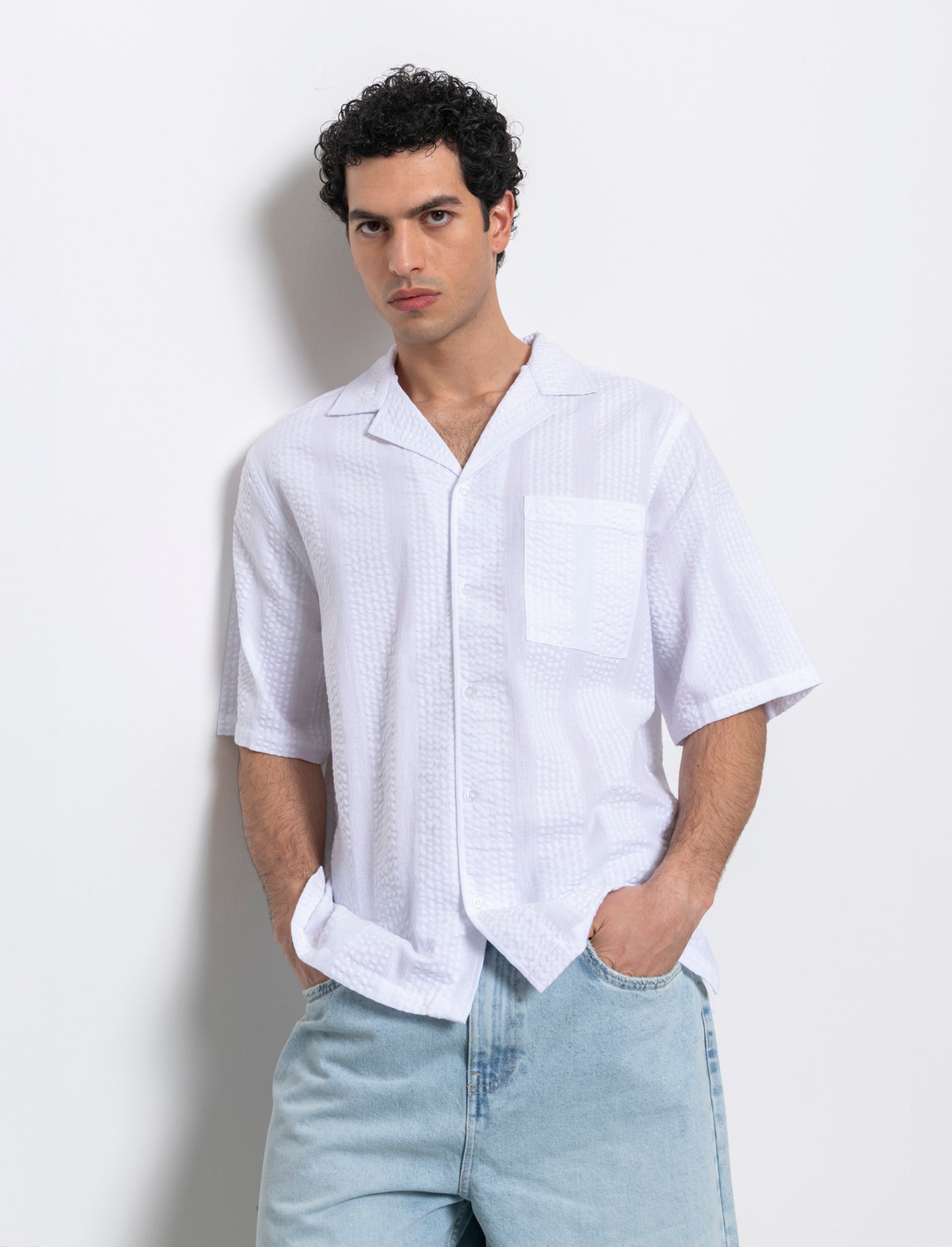 Camicia in tessuto ricamato da uomo - Bianco
