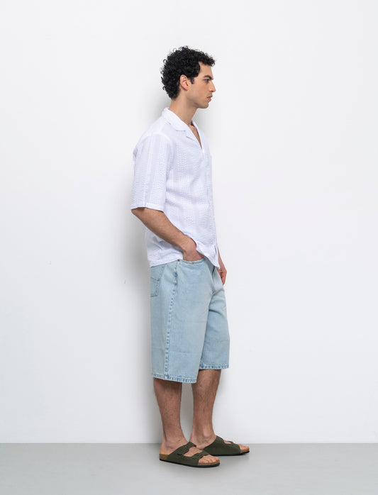 Man's embroidered fabric shirt - White