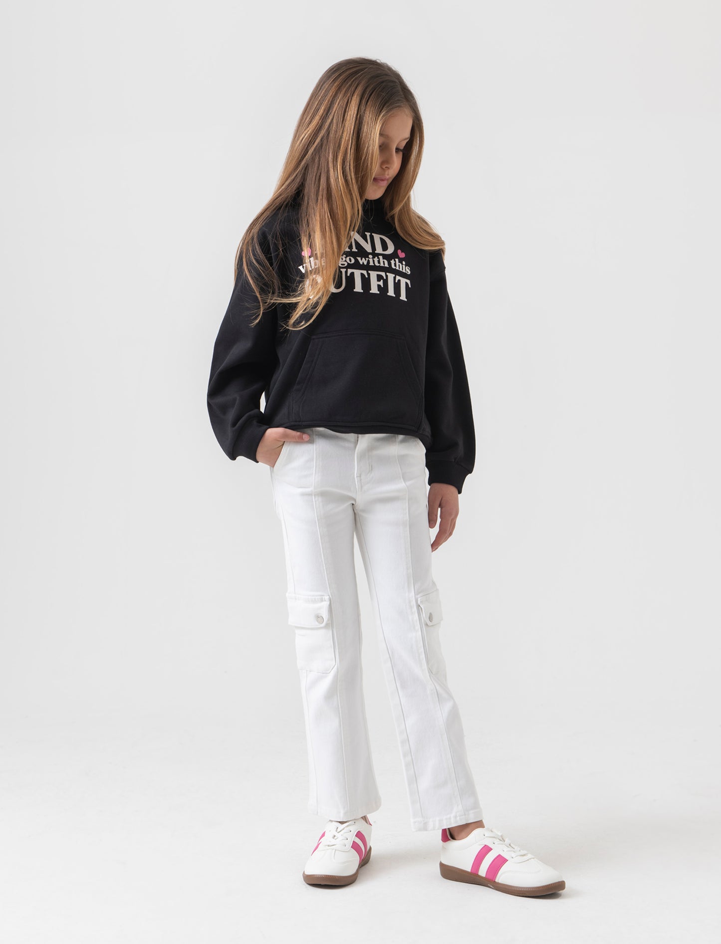 Jeans modello flare con tasconi da bambina - Bianco