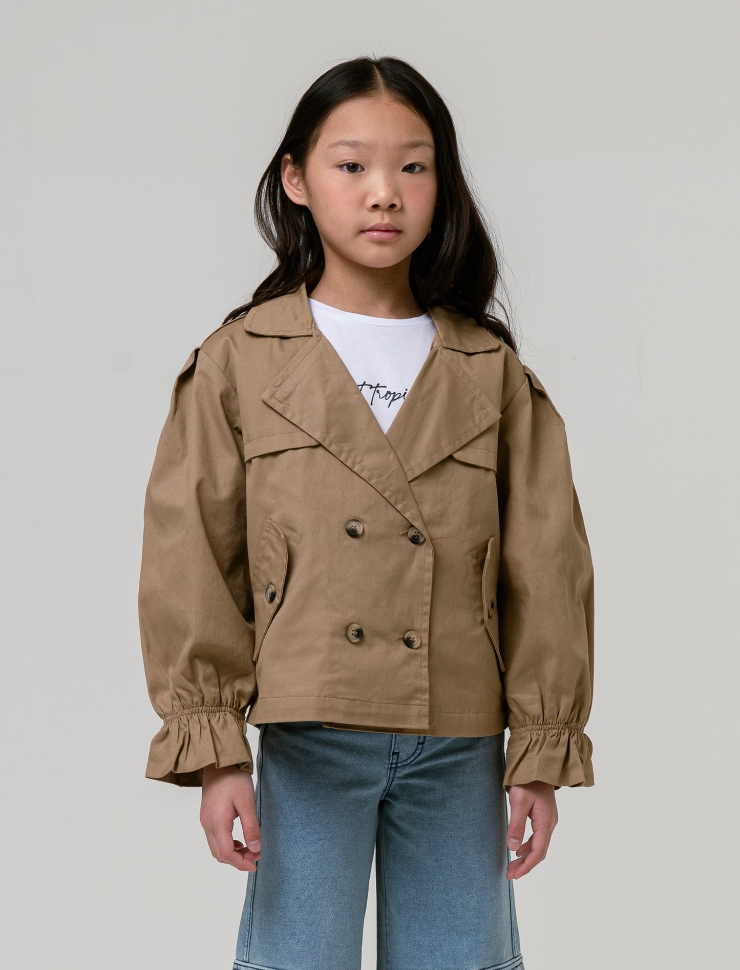Girl's short twill jacket for stylish outfits - Green