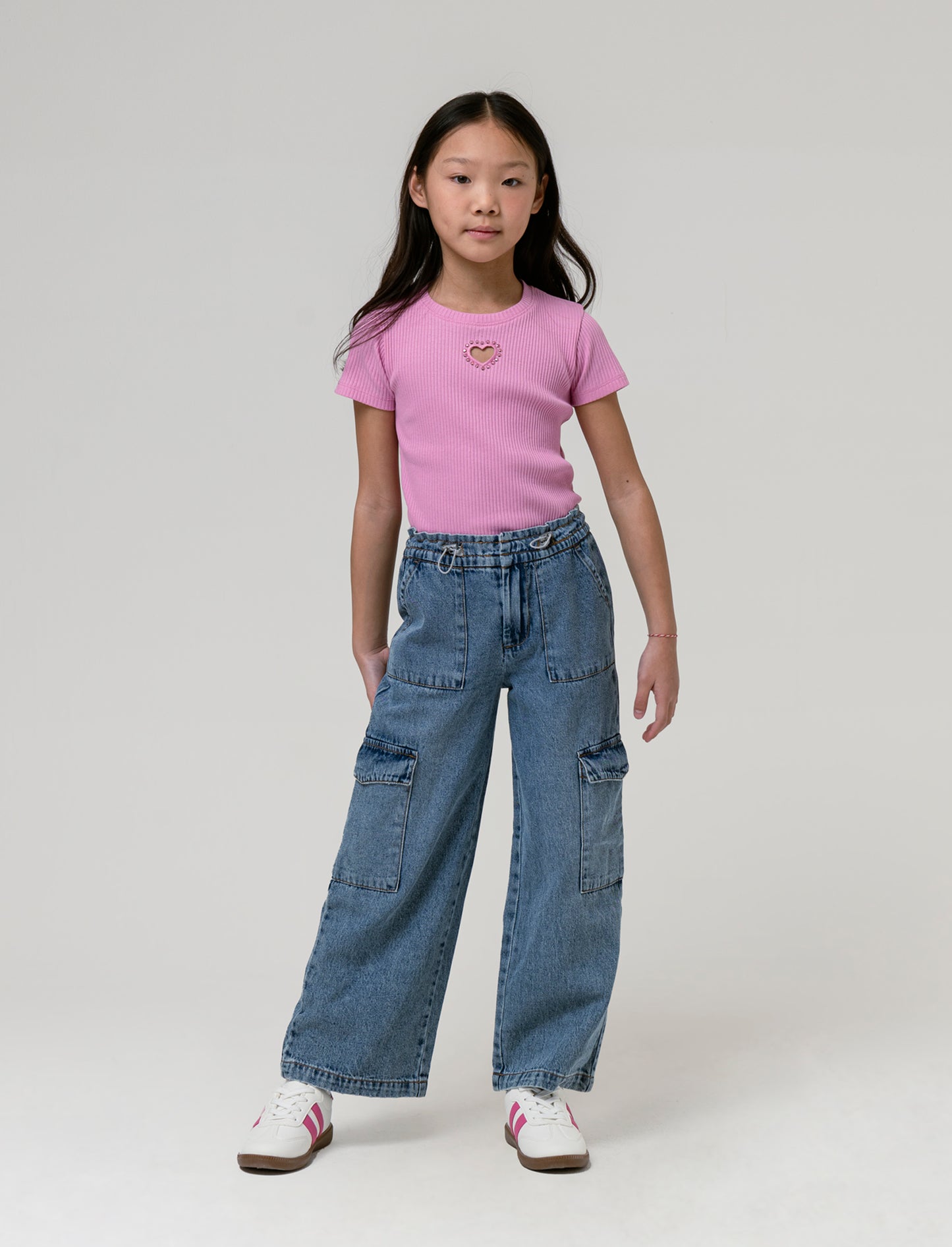 Jeans cargo con tasconi da bambina - Denim