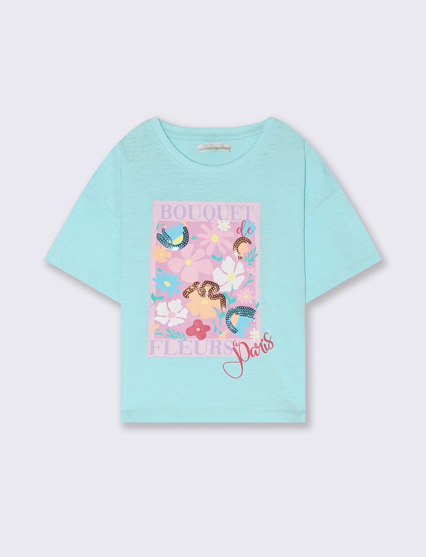 T-shirt mezza manica paillettes. da bambina - Verde acqua