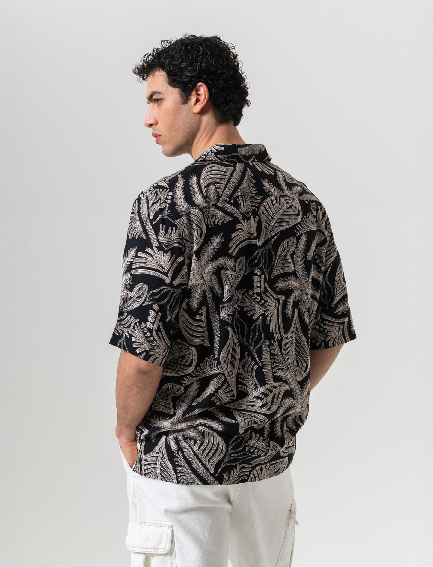 Camicia a fantasia in viscosa da uomo - Nero